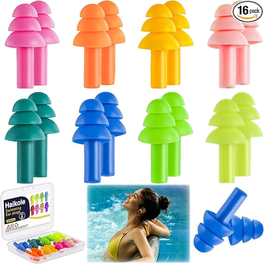8Pairs Silicone Ear Plugs for Swimming Sleeping, Snoring, Work, Concerts,8 Colors Reusable Noise Cancelling EarPlugs with 3-Layer Seal Design (8 Colors)
