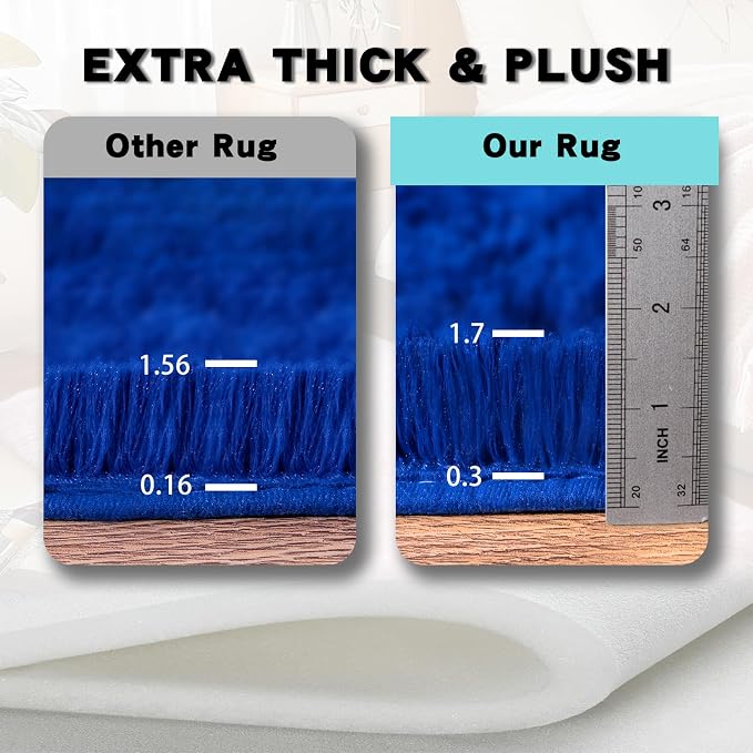 8x10 Area Rugs for Living Room, Blue Fluffy Shaggy Rug Soft Carpets, Big Rugs for Bedroom Nursery Kids Room Dorm Home Decor Aesthetic, Navy Blue