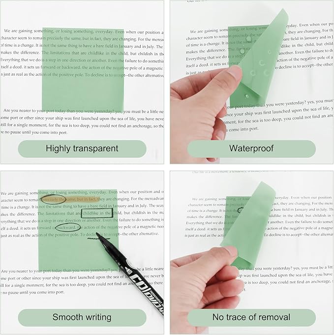 Vuzvuv 1120 Sheets Transparent Clear Sticky Notes with Pen,3x3 Inch Bulk Translucent Sticky Notes Set for Bible Tabs, Book Tabs, Office School Supplies(Green Pink)