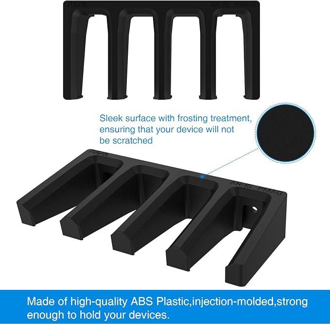 Solid ABS 4-Slot PMAG Wall Mount & Magazine Rack, 2 Pcs | Standard Capacity Mag Holder, Home Tactical Storage, Heavy Duty Display Stand, Room Organizer