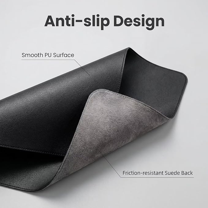 Black Desk Mat, 14" x 16", PU Leather, Waterproof Anti-Slip, Cute Aesthetic Table Pad for Office/Home/Vanity Large