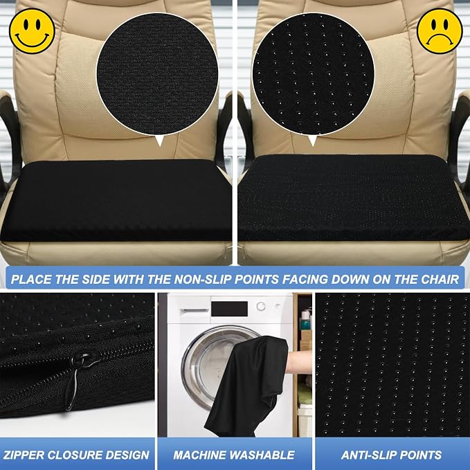 LYUANEC Gel Seat Cushion for Long Sitting - 18.5" x 17" x 1.4" (Large＆Soft) | Gel Cushion for People Over 100 lbs, Pressure Relief Cushions for Office Chair, Egg Cushions for Wheelchair, Seat Pad for Car