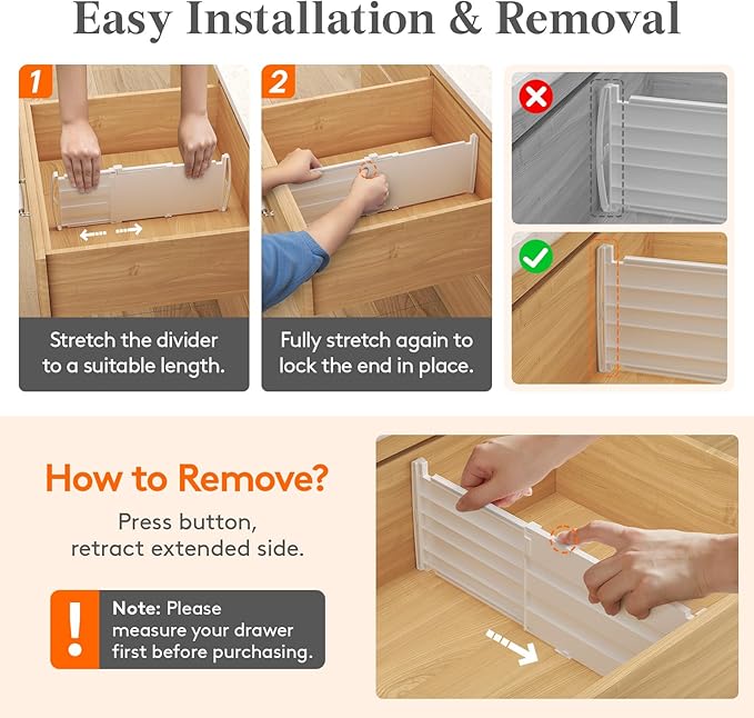 Lifewit 6" Tall 12 Pack Drawer Dividers, 11.5"-18.5" Adjustable Deep Drawer Organizer Clothes, Expandable White Plastic Separators for Dresser, Kitchen, Cabinet, Closet, Office Organization & Storage