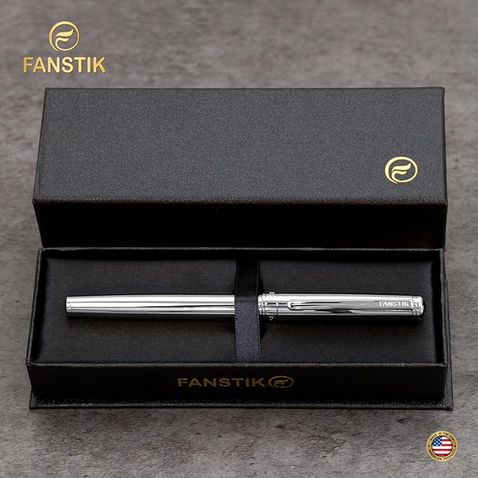 Silver Luxury fountain pen, fancy gift set for women, Chrome Finish, Professional executive pen gift set for men (Lux fountain Silver)