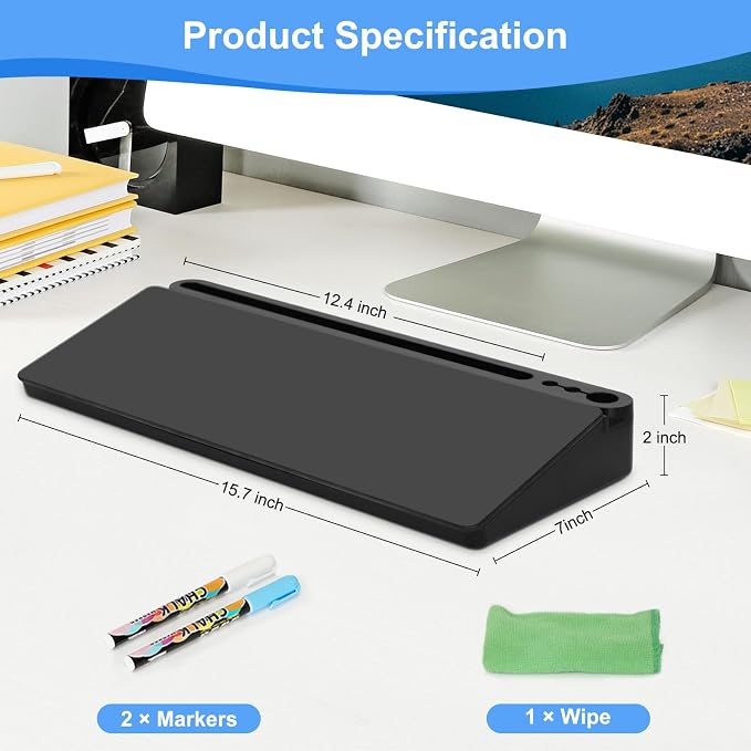 Desktop Glass Whiteboard with Storage, Desk Board with Computer Keyboard Stand, White Dry Erase Board with Drawers for Home, School, Office Desk Organizers and Accessories - Black