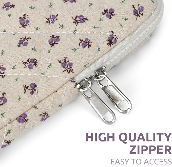 Puffy Laptop Sleeve 13-15.6 Inch Cute Quilted Laptop Protective Case Padded Floral Computer Sleeve for MacBook (A-Purple, 15 Inch)