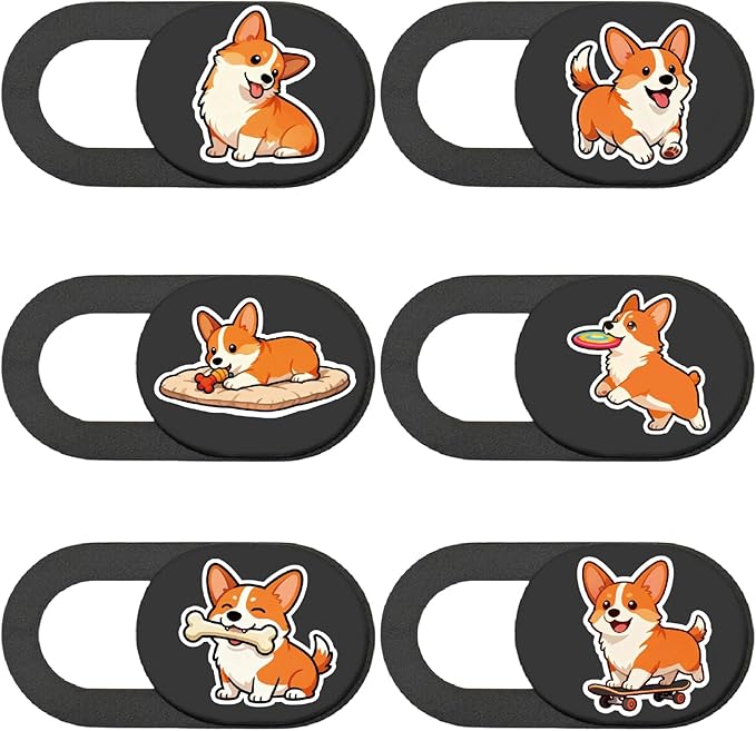 6Pcs 6 Styles Cute Camera Cover Slide Corgi Camera Cover Dogs Design Privacy Guard Webcam Protector for Laptop Desktop Computer Tablet Phone Notebook Mini PC Accessories Home Office Use