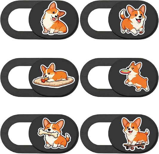 6Pcs 6 Styles Cute Camera Cover Slide Corgi Camera Cover Dogs Design Privacy Guard Webcam Protector for Laptop Desktop Computer Tablet Phone Notebook Mini PC Accessories Home Office Use