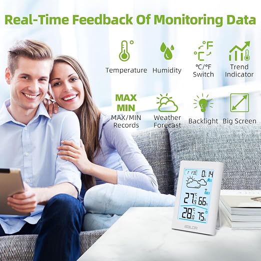 BALDR Indoor Outdoor Thermometer Wireless with Clock, Battery Powered Weather Station Indoor Outdoor, Portable Outside Temperature Monitor for Home Patio