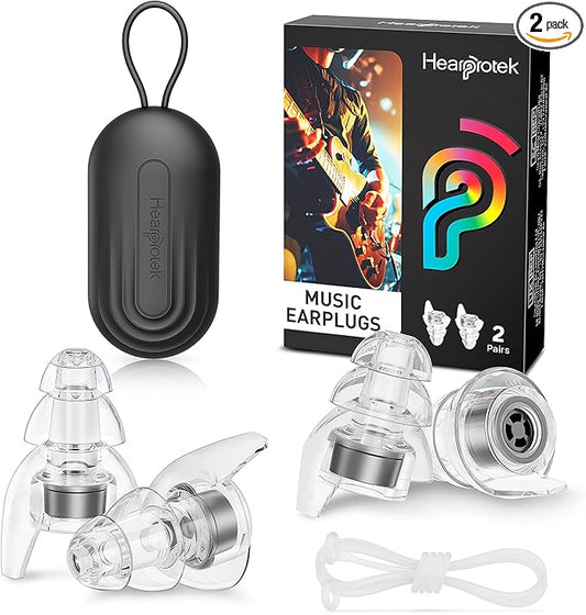 Hearprotek Concert Ear Plugs, 2Pairs Reusable high Fidelity Musician Ear Plugs for Concerts Loud Music-Noise Reduction Ear Protection earplugs for Rave,Festival,Music,Tinnitus Relief