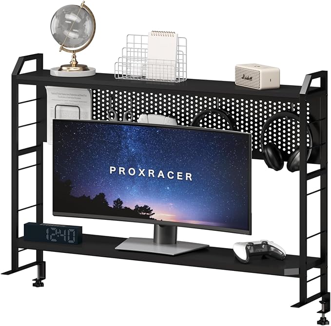 PROXRACER Ergonomic Monitor Stand for 42" and Up Tables, Adjustable Shelf, Rust-Free Metal Frame, Supports 200 lbs, Easy Assembly, Suitable for Gaming and Office