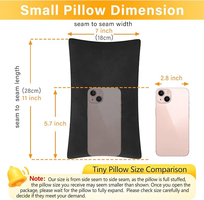 1 MIDDLE ONE 2 Pack Small Pillow, Memory Foam Mini Pillow 11 X 7 Inches for Travel, Sleeping, Nap and Neck, Knee, Lumbar Support, Tiny Cushion for Pet, Dogs (Black)