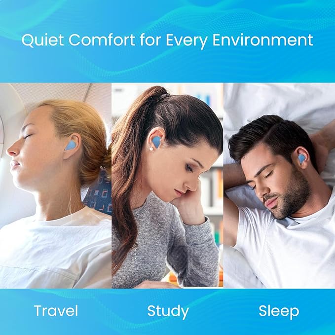 Comfortable Moldable Ear Plugs - 12 Pairs Soft Silicone Gel Earplugs for Noise Cancelling, Sleeping and Swimming, 32 dB Noise Reduction Rating (NRR) Blue