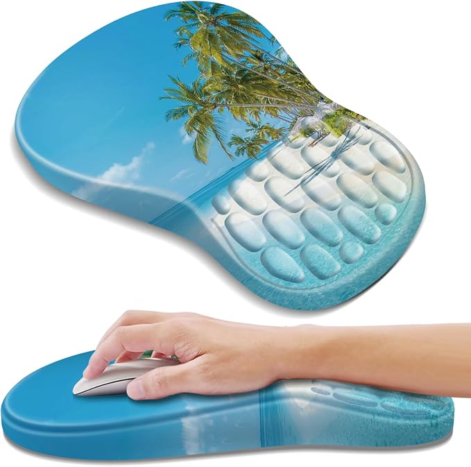 YIWEI Ergonomic Mouse Pad with Wrist Rest - Comfortable Office Mousepad with Memory Foam Wrist Support for Carpal Tunnel Relief, Mouse Pads with Non-Slip Base for Gaming and Home (Beach-2)
