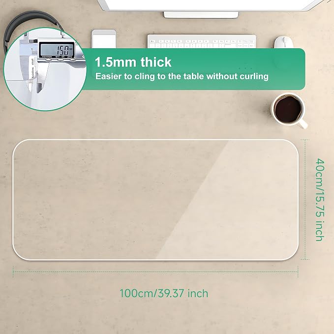 NATRKE Clear Desk Mat Pad, 39.4"x15.7" Large Transparent Computer Desk Mat Plastic Desktop Protector, PVC Writing Pad with Round Edge, Waterproof Wipeable Non-Slip Table Protector for Home Office