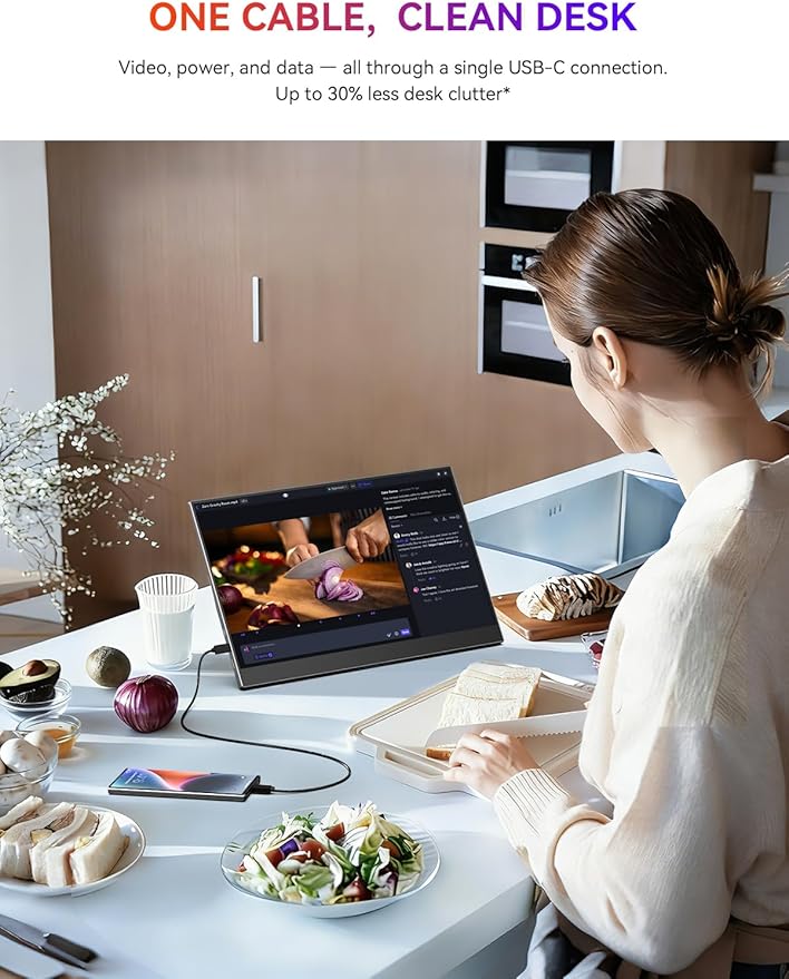 UPERFCET Portable Monitor, 15.6" 1080P 125% sRGB 2000:1 Contrast Ultra-Slim Laptop Monitor with Stand VESA USB-C Mini HDMI, Travel Second Screen for Computer, Phone, Mini PC, Game Consoles