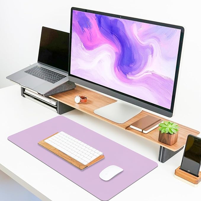 Non-Slip Desk Pad Mat, Leather Purple Desk Mat for Desktop, Large Mouse Pad, Waterproof Computer Mouse Mat Desktop Protector for Office/Home, 23.6" x 13.7"