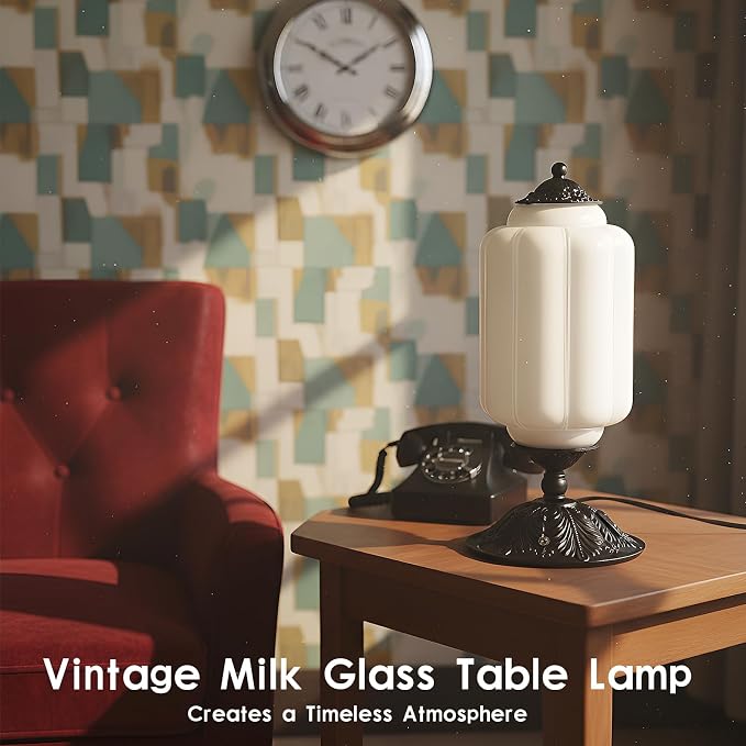 Vintage Touch Bedside Table Lamp, Elegant Green Glass Bedside Desk Lamp 3 Way Dimmable with USB C+A Charging Ports - Bedroom Nightstand & Living Room Essential (White, 6.5)