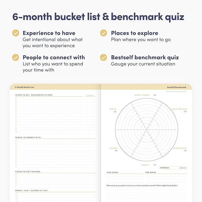 BestSelf Self Planner – 6-Month Undated Life Planner for Goal Setting, Time Management & Productivity – 7"x10" Mist Notebook