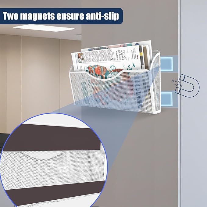 4PCS Magnetic File Holder - No Drilling Magazine Paper Document Holder, Hanging File Organizer for Refrigerators, Whiteboards & File Cabinets