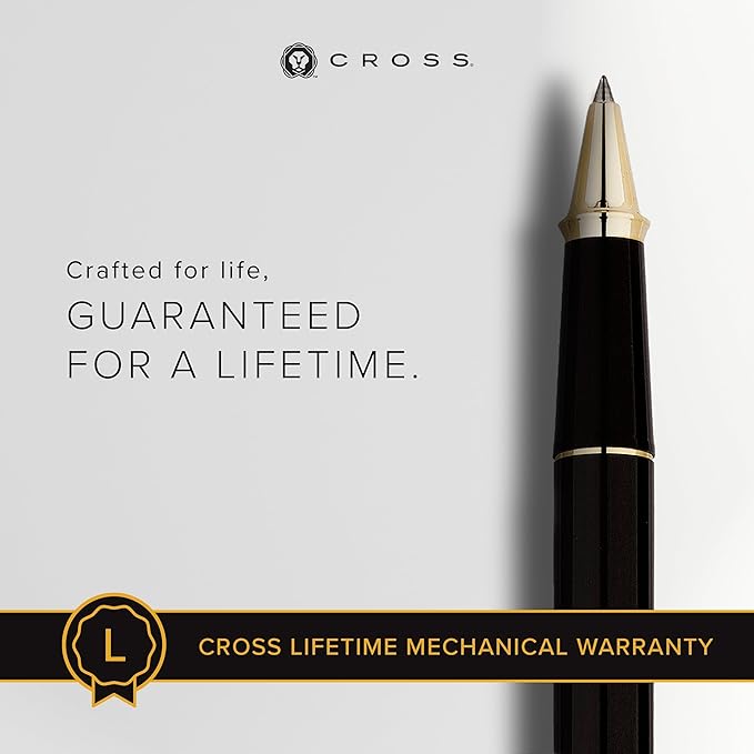 Cross Townsend Classic Black Lacquer Rollerball Pen, Black Ink - Elegant Pen, Black Ink for Effortless Writing - Consistent, Smooth Writing - Large Nib - Reliable & Long-Lasting - Includes Gift Box