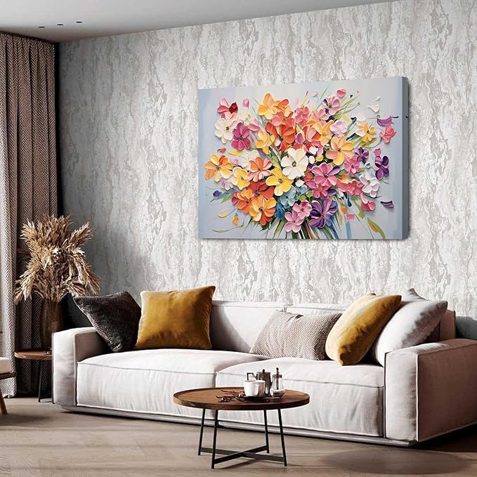 Colorful Floral Wall Art Watercolor Daisy Flower Picture Wall Decor for Living Room Nature Poppies Bouquet Painting Canvas Prints Large Aesthetic Wildflower Poster Artwork Bedroom Decorations 32x48”