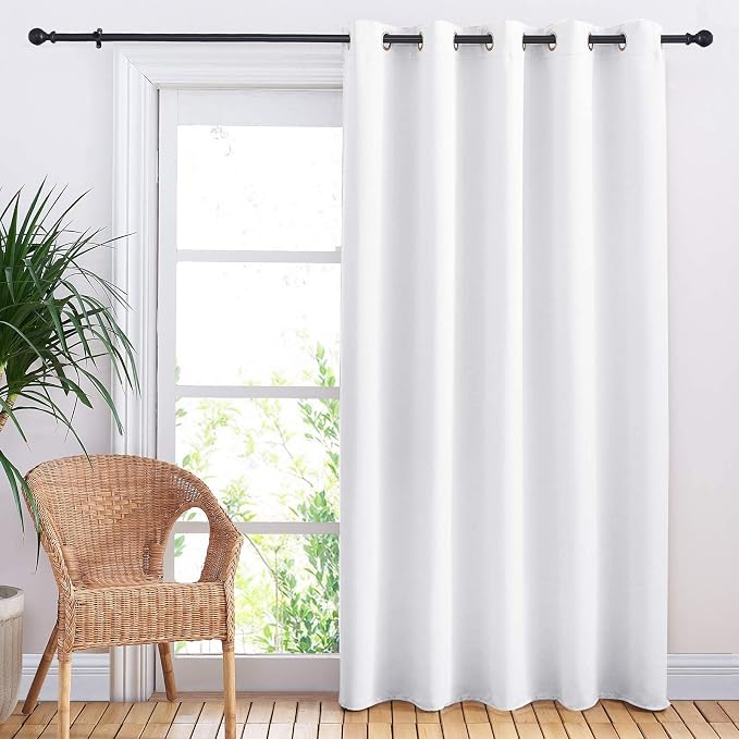 NICETOWN Sliding Door Curtain Window Treatment, Energy Smart Thermal Insulated Extra Wide Solid Blackout Curtain Drape for Patio Door (Pure White, W70 x L84)