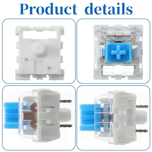 50 PCS Keyboard Switch Blue Mechanical Keyboard Switches 3 Pin Pre-Lubricated Clicky Switches with Remover Tool Dustproof and Waterproof Keyboards Accessories for Mechanical Gaming Keyboards