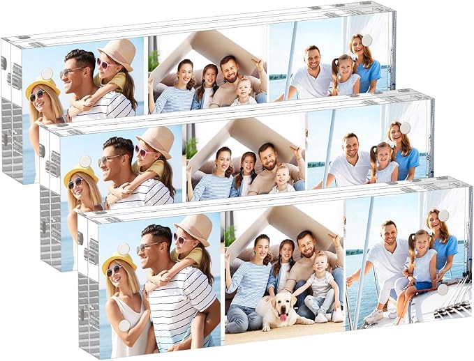 AITEE 2x6 Acrylic Picture Frames 3 Pack, Clear Picture Frames，20% Thicker | Freestanding Double Sided Magnetic Acrylic Lucite Frameless Transparent Square Frame Block Gift for Desktop Display