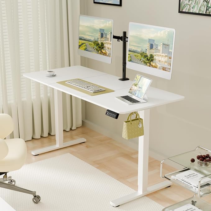 ERGOMAKER 55"x24" Standing Desk, Height Adjustable Sit-Stand Office,White | Electric Adjustable Standing Desk, Sit to Stand Computer Office Desk with Splice Board, Memory Preset, Lifts 28.7''-46.5"