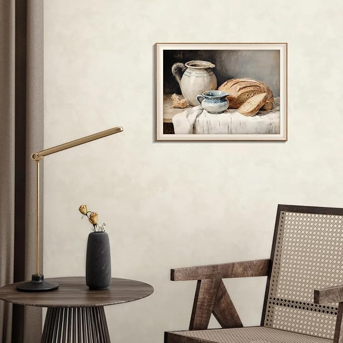 Framed Canvas Wall Art Room Decor, Vintage Sourdough Bread Kitchen Art Farmhouse Wall Decor, Rustic Vintage Painting Prints Wall Decor Picture for Kitchen, Dining Desktop Decor - 16x24Inch