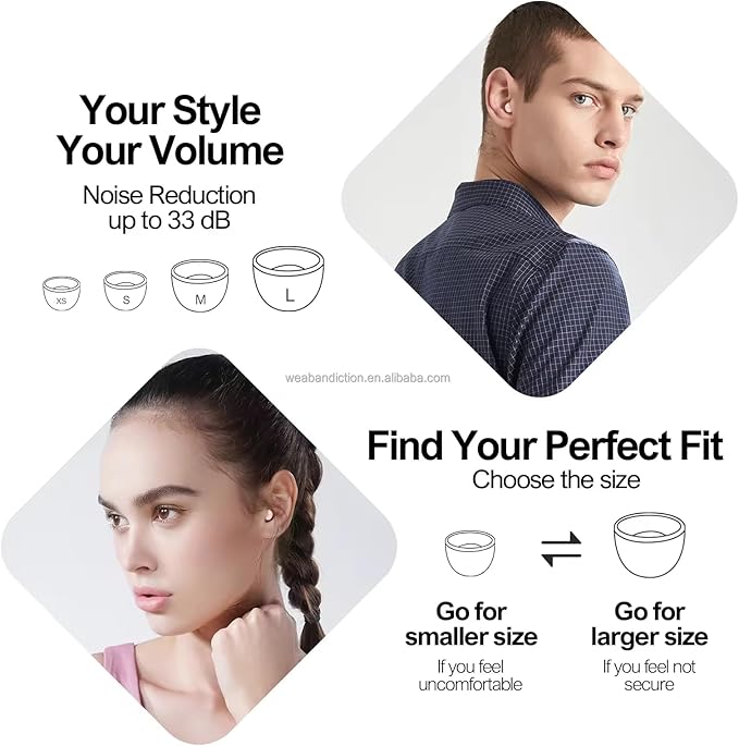MARLENZ High Fidelity Noise Reduction Earplugs for Sleep & Focus – Soft Reusable Silicone Ear Plugs for Snoring, Concerts, & Sensitivity – 33dB NRR, 4 Sizes (XS/S/M/L) – Black