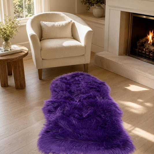 EasyJoy Faux Sheepskin Rug, Fluffy Faux Fur Rug, Ultra Soft Shag Area Rug with Non-Slip Backing for Bedroom, Living Room, Nursery, Kids Room(2 x 3 ft Sheepskin, Dark Purple)