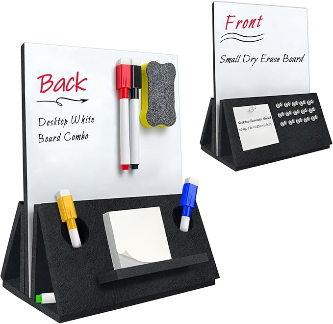 BXI Felt Small Desktop Whiteboard Combo- 8 x 10 Inches Double-Sided Magnetic Dry Erase Board, Portable Reusable Desk Notepad with Stand, Versatile Writing Sticky Note Board for Office Home School