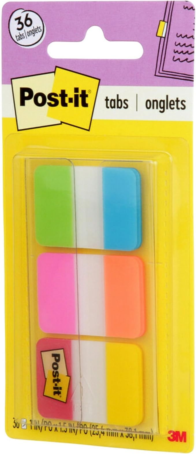Post-it Tabs, 1 in, 36/Dispenser, Pack of 2 | 6 Colors | Solid Style
