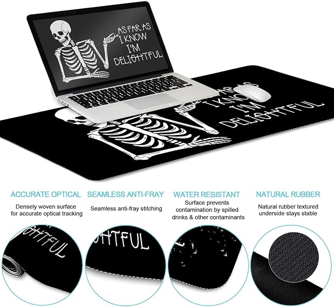 LIMKRIAN Ergonomic Mouse Pad with Wrist Rest Desk Mat Set, Skeleton Gaming Mouse Pads, Keyboard Mat Wrist Rest Cup Coaster, Funny Office Desk Accessories