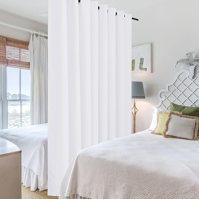 RYB HOME Extra Wide Curtains for Divider Room Separation Soundproof Temporary Door Curtains for Bedroom Closet Office Theatre Garage Living Room Privacy Drop Cloth, W 180 x L 90 inches, Pure White