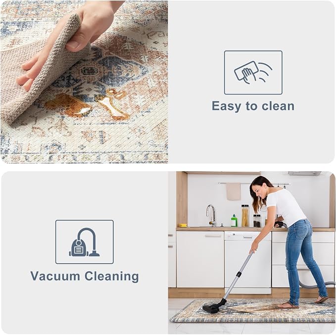 KIMODE Kitchen Rugs and Mats 2PCS Cushioned Anti Fatigue Kitchen Mat Non Slip Paded Kitchen Runner Rug Boho Vintage Mats Blue Gold Rugs for Kitchen Floor, Home Decor, Office, Laundry, Desk, Bathroom