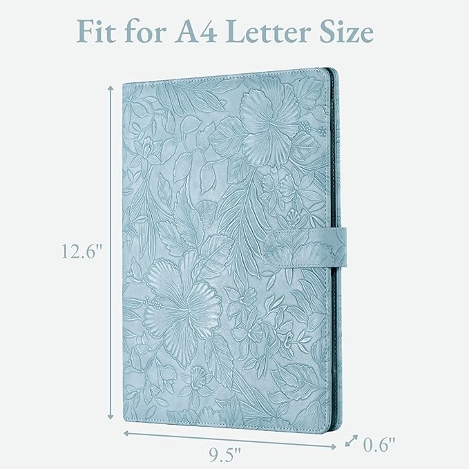 Mymazn Padfolio Portfolio Binder, Faux Leather Interview Resume Folder with Document Organizer & Business Card Holder, Letter-Sized Notepad Legal Pad Holder for Women Men (Blue)