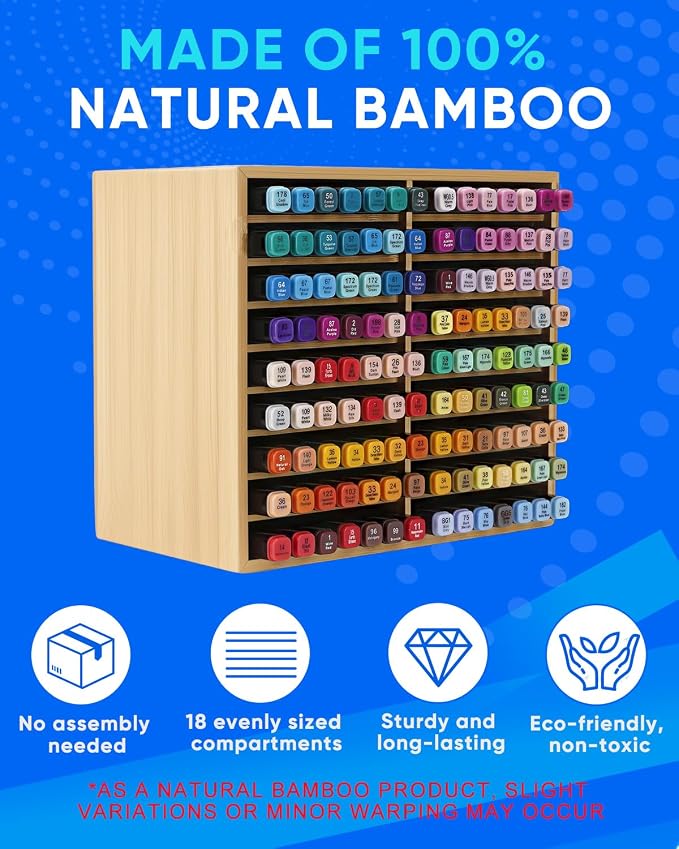UCEC 126 Compact Bamboo Marker Holder with 18 Slots for Office Home | Space-Saving Desk Stationery Storage Sorter, Colored Pencils Gel Pens, Aesthetic Office Supplies Organizer for Pencils