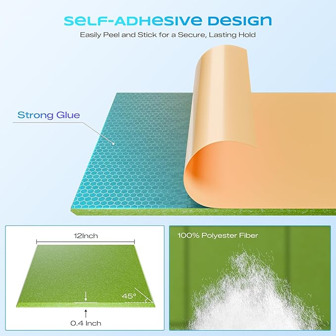 22 Pack Self-Adhesive Acoustic Panels, 12" X 12" X 0.4" High-Density Sound Proof Foam Panels for Walls, Soundproof Wall Panels for Home & Office (Avocado)