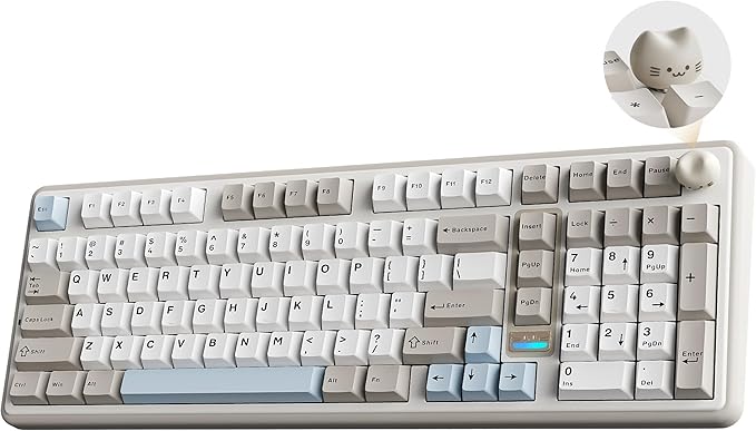 YUNZII B98 PRO QMK/VIA Wireless Mechanical Gaming Keyboard,96% Layout with Numpad and Cute Cat Knob, BT/2.4G/USB-C,Linear Switch Hot Swap Gasket,RGB for Win/Mac (Beige, Milk V2 Linear Switch)
