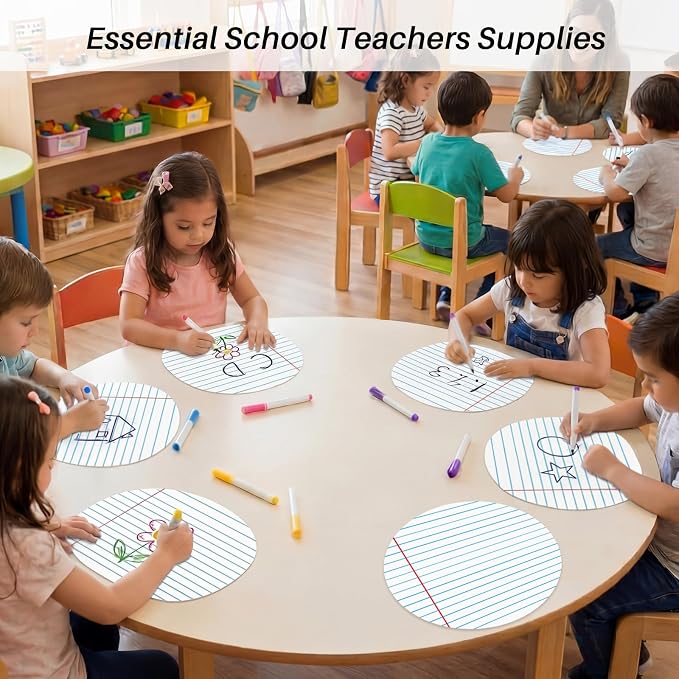 Ireer 12 Pcs 13 '' Dry Erase Dots for Classroom Table Classroom Decor Boho Colorful Stickers for Whiteboard Wall Decor Removable Dry Erase Circles for School Teacher Supplies(Striped,Blue Color)