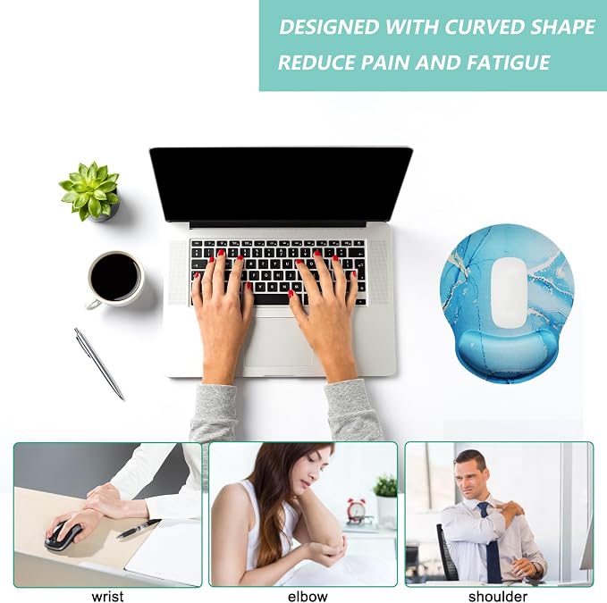 Mouse Pad with Wrist Support, Ergonomic Mouse Pad with Memory Foam Wrist Rest Cushion, Non-Slip Rubber Base Gaming Mice Pad for Home Office Computer Laptop, Green Marble