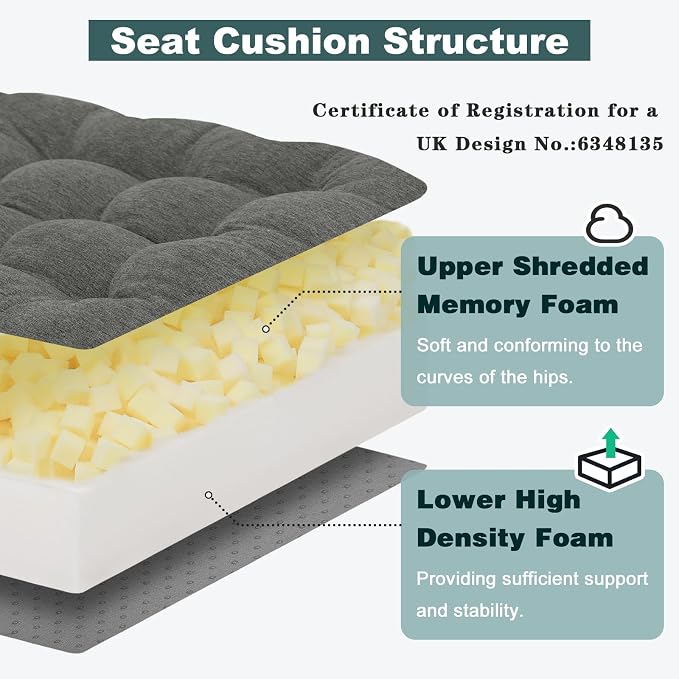 baibu Memory Foam Recliner Cushions with Lumbar Support Pillow Set for Elderly, 20x20x5 Inch Dual-Layer Non-Slip Recliner Seat Cushion & Back Support Pillow for Reduce Hip & Lumbar Pain, Dark Grey