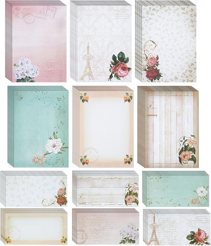 Paper Junkie Stationery Set - 7.25 x 10.2 In, Gold, 60 Sheets & 30 Envelopes - Letter Paper & Envelopes - Vintage Paper Designs