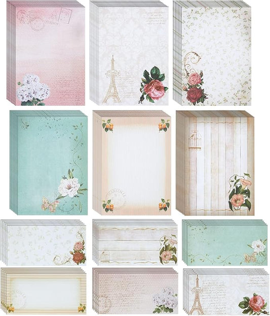 Paper Junkie Stationery Set - 7.25 x 10.2 In, Gold, 60 Sheets & 30 Envelopes - Letter Paper & Envelopes - Vintage Paper Designs
