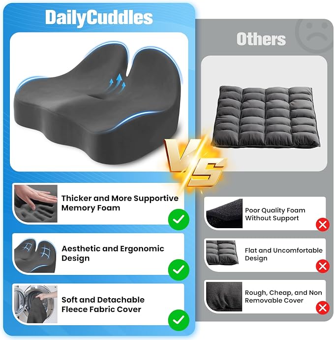 Seat Cushion, Chair Cushions, Memory Foam Office Chair Cushion | Hip & Sciatica & Tailbone Pain Relief, Long Sitting Comfort for Office Chairs/Desk Seats/Wheelchair (X-Large, Grey)
