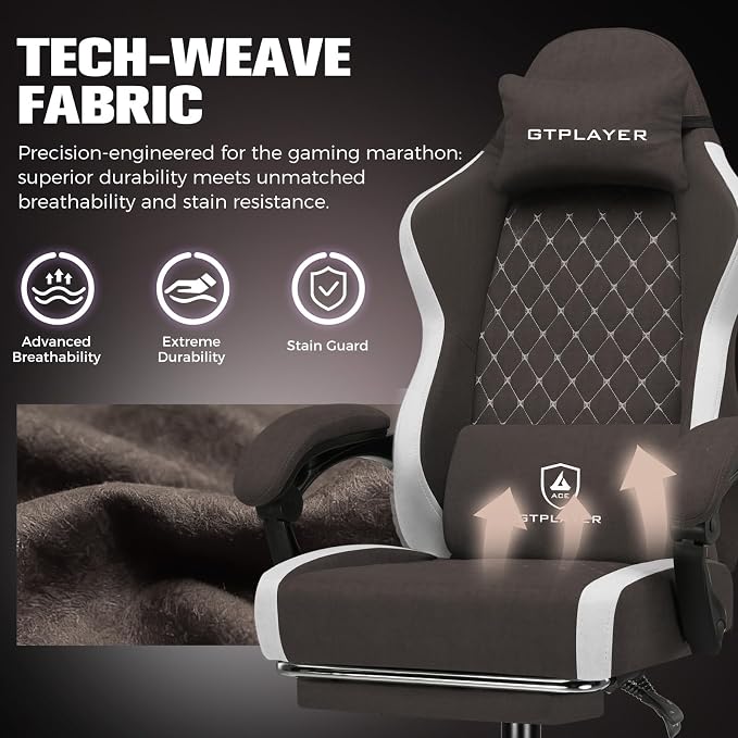 GTPLAYER Big and Tall Gaming Chair 350lbs Heavy Duty Office Chair with Foot Rest, High Back Pocket Spring Ergonomic Computer Chair for Adults, Wide Comfy Seated Cushion with Linkage Armrests, Brown