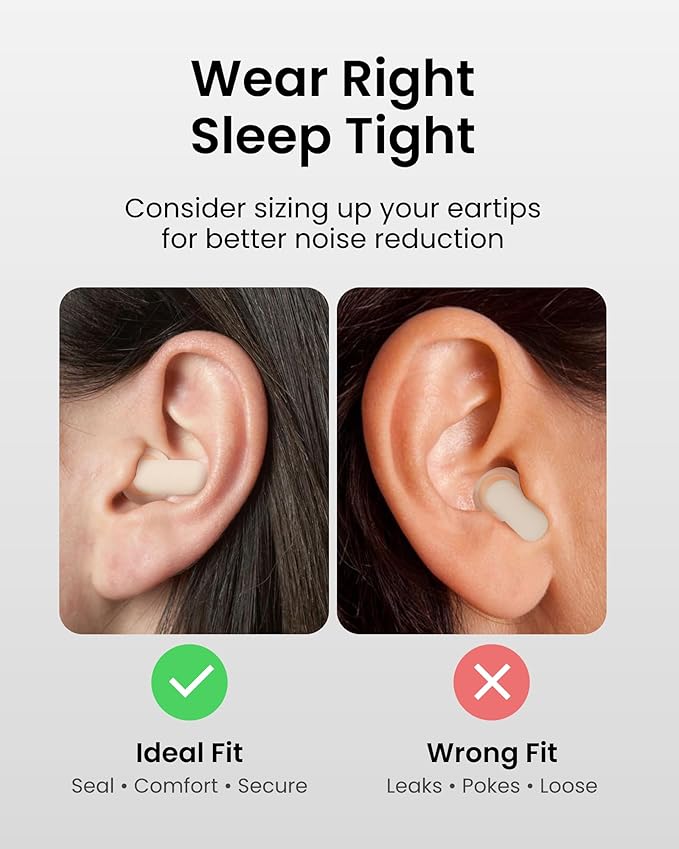 Dream Ear Plugs for Sleeping, 23dB Noise Reduction Soft Silicone Ear Plugs with Patented Qufits Eartips and Carry Case, Reusable Earplugs for Sleep, Work, Focus, Study - Beige